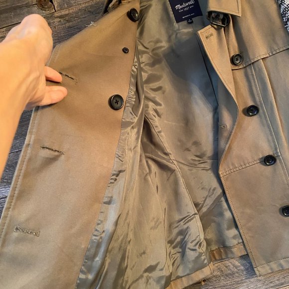 Madewell Crossweave Sweater Sleeve Tweed Trench Utility Jacket Olive XS - Picture 6 of 15
